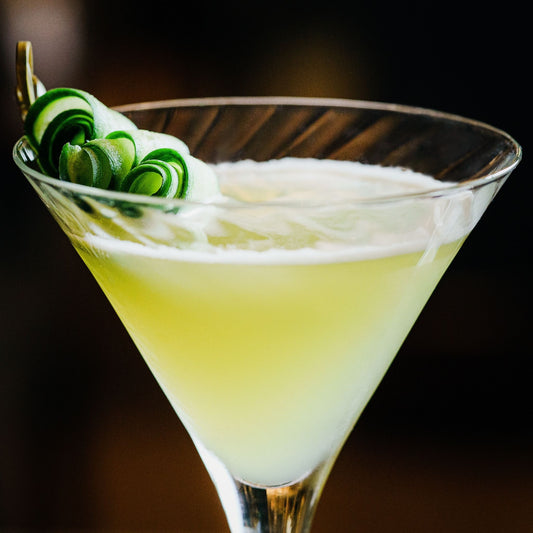A photo of a non-alcoholic Cucumber Gin Gimlet