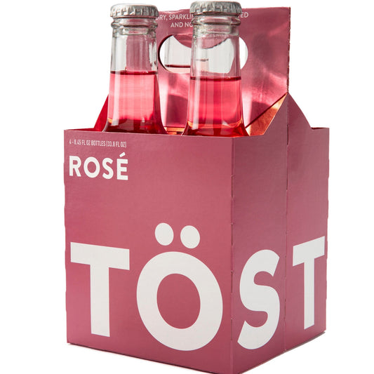 A photo of a pack of four Töst Sparkling Rosé. You can buy Töst from Knyota Drinks at knyota.com