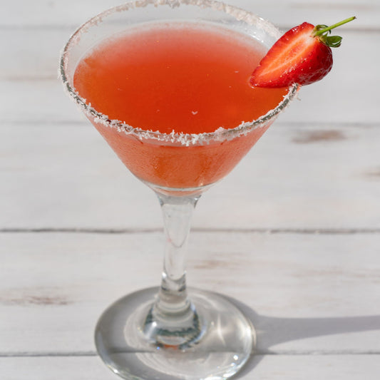 A photo of a Strawberry Martini mocktail recipe.