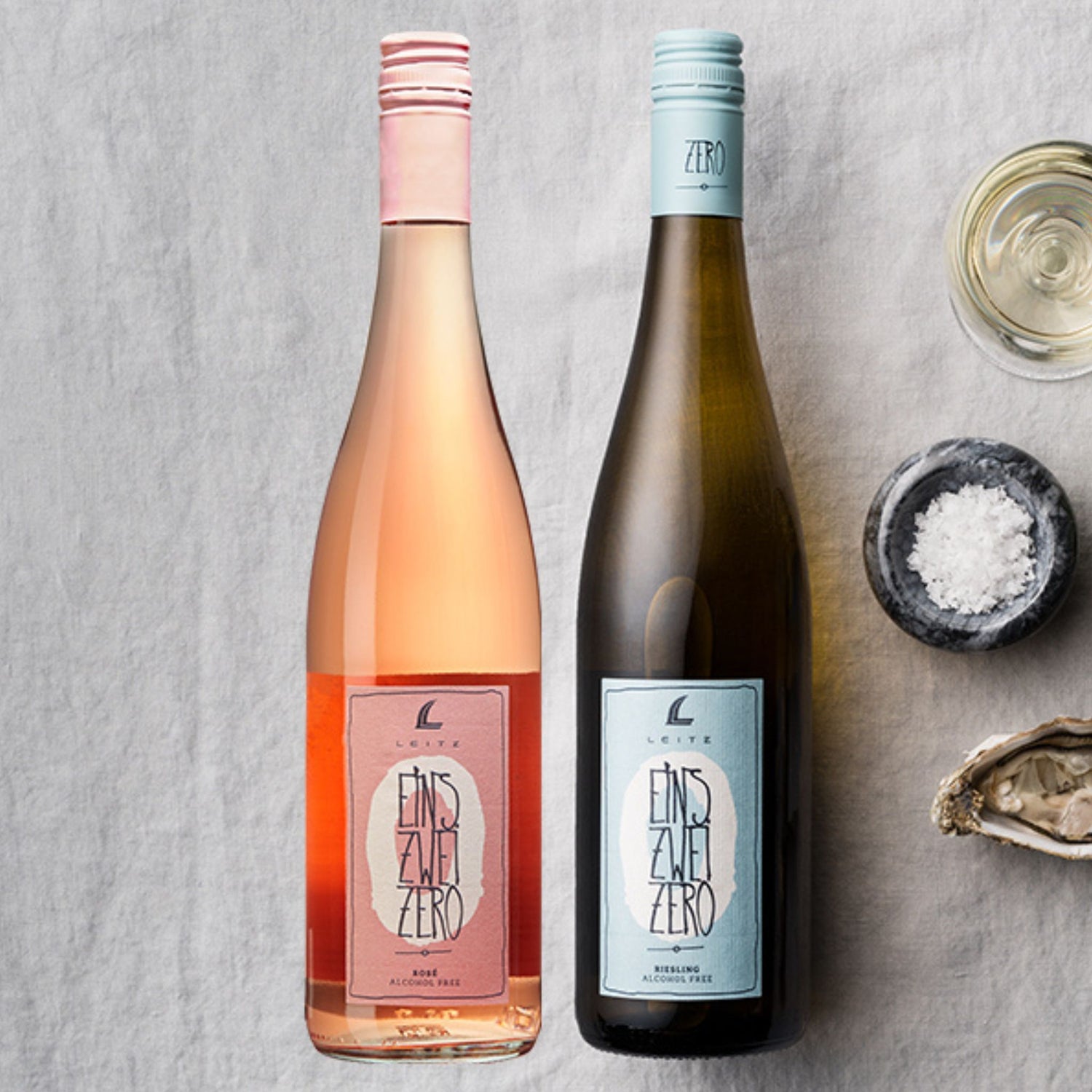 Two bottles of non-alcoholic wine.