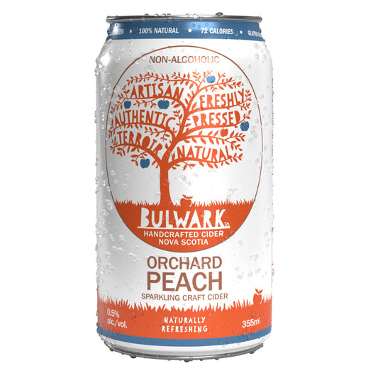 Bulwark Orchard Peach Non-Alcoholic Sparkling Craft Cider is available at Knyota Non-Alcoholic Drinks in Ottawa.